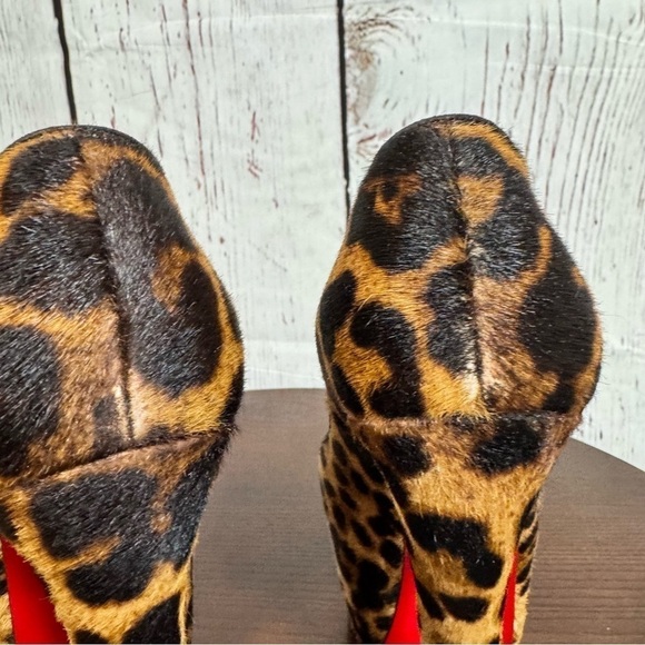 CHRISTIAN LOUBOUTIN Highness 160 PonyHair Leopard Print Peep Toe Platforms 38 EU - Picture 5 of 17